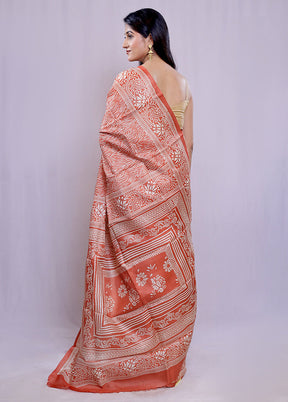 Orange Tussar Silk Saree With Blouse Piece - Indian Silk House Agencies