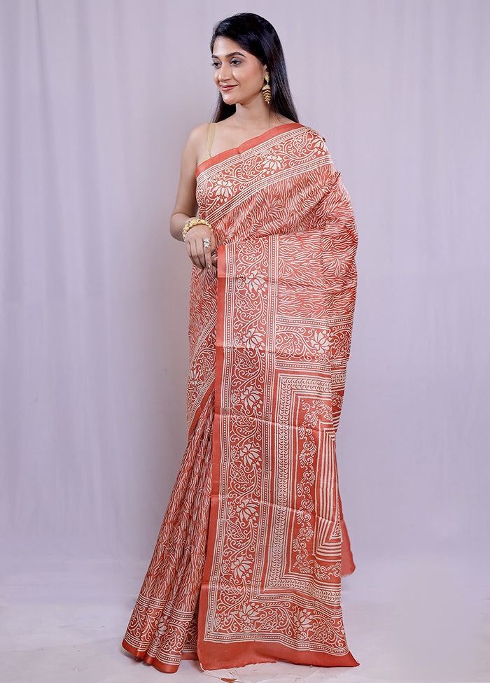 Orange Tussar Silk Saree With Blouse Piece - Indian Silk House Agencies