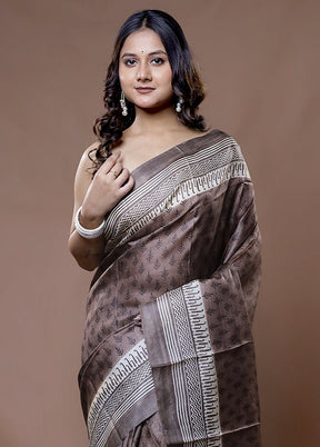 Brown Tussar Silk Saree With Blouse Piece - Indian Silk House Agencies