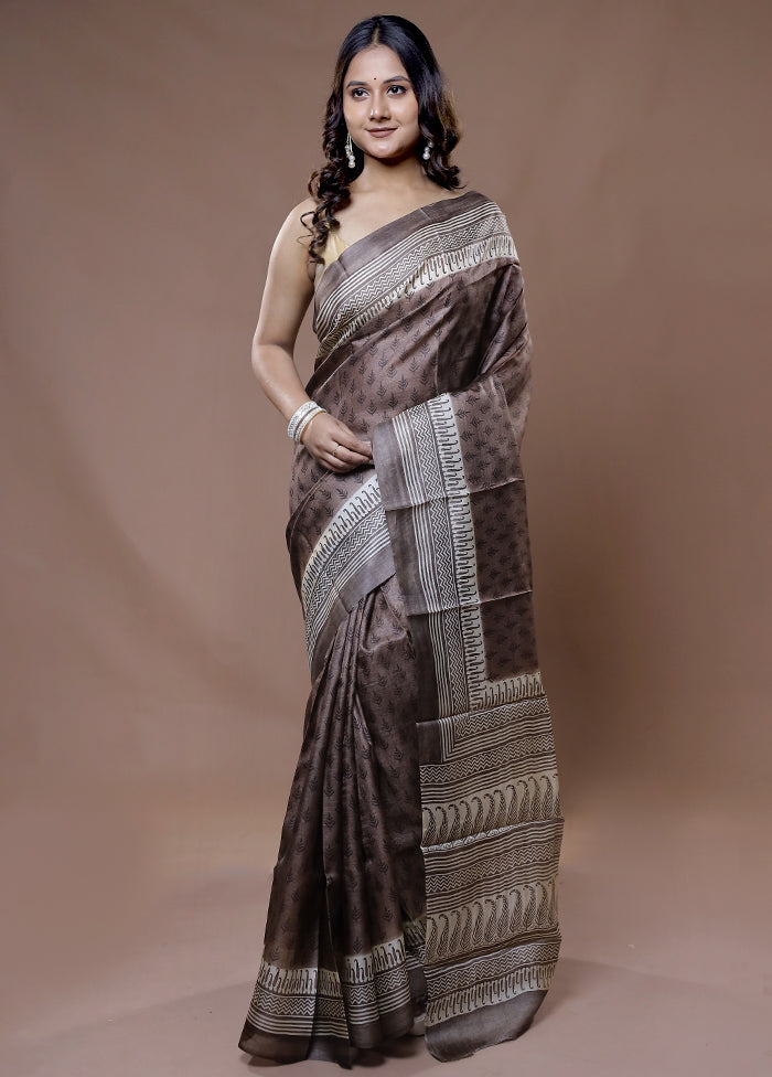 Brown Tussar Silk Saree With Blouse Piece - Indian Silk House Agencies