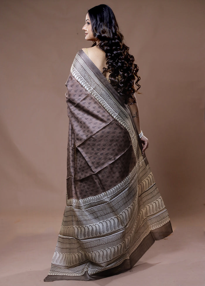 Brown Tussar Silk Saree With Blouse Piece - Indian Silk House Agencies