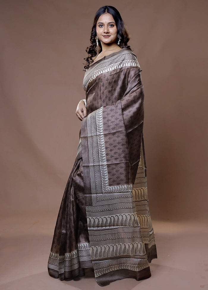 Brown Tussar Silk Saree With Blouse Piece - Indian Silk House Agencies