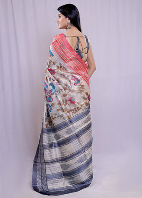 Cream Tussar Silk Saree With Blouse Piece - Indian Silk House Agencies