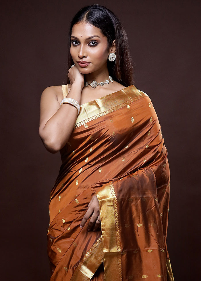 Orange Kanjivaram Silk Saree Without Blouse Piece - Indian Silk House Agencies