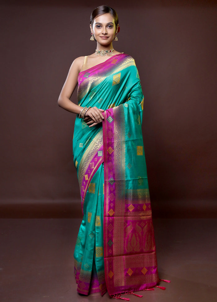 Blue Dupion Silk Saree With Blouse Piece