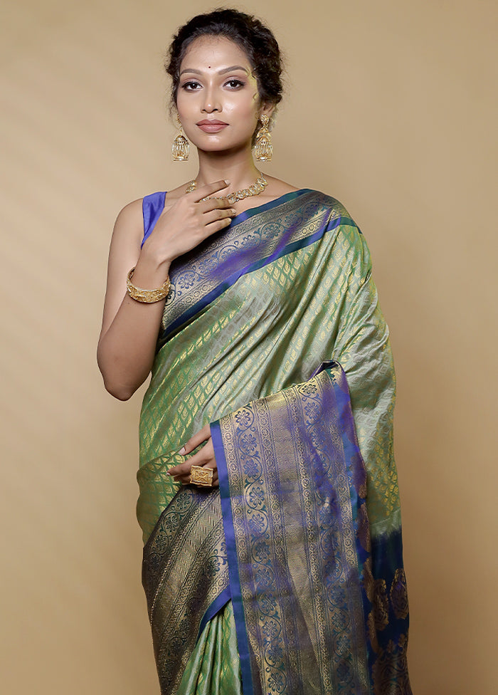 Green Gadwal Pure Silk Saree Without Blouse Piece