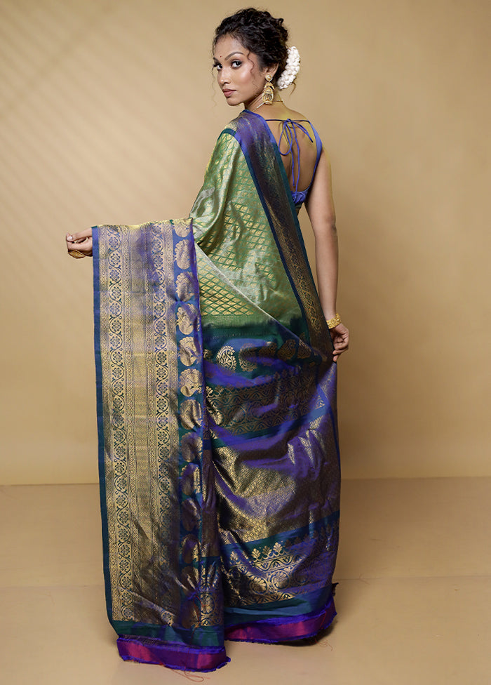 Green Gadwal Pure Silk Saree Without Blouse Piece