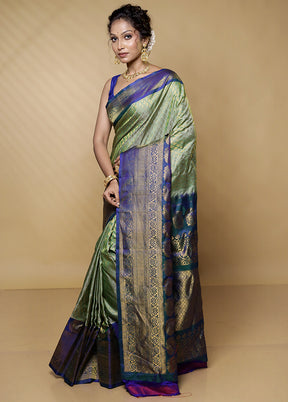 Green Gadwal Pure Silk Saree Without Blouse Piece