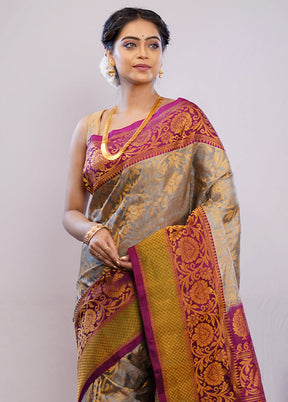 Grey Gadwal Pure Silk Saree Without Blouse Piece - Indian Silk House Agencies