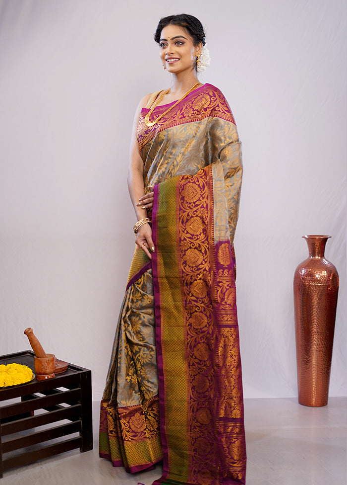 Grey Gadwal Pure Silk Saree Without Blouse Piece - Indian Silk House Agencies