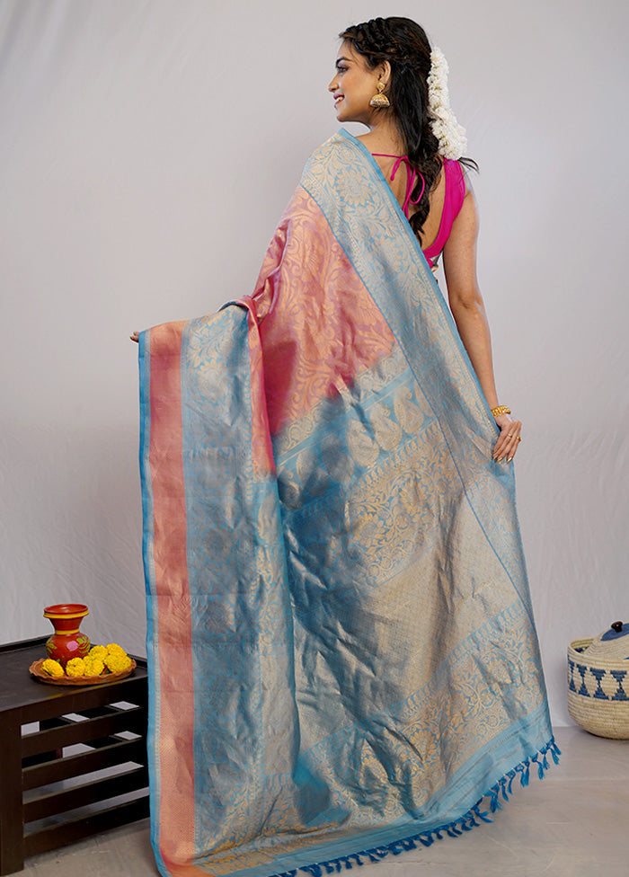 Pink Gadwal Pure Silk Saree Without Blouse Piece - Indian Silk House Agencies