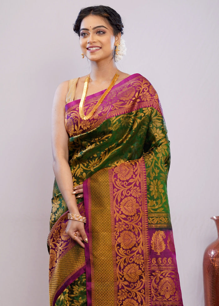 Green Gadwal Pure Silk Saree Without Blouse Piece - Indian Silk House Agencies