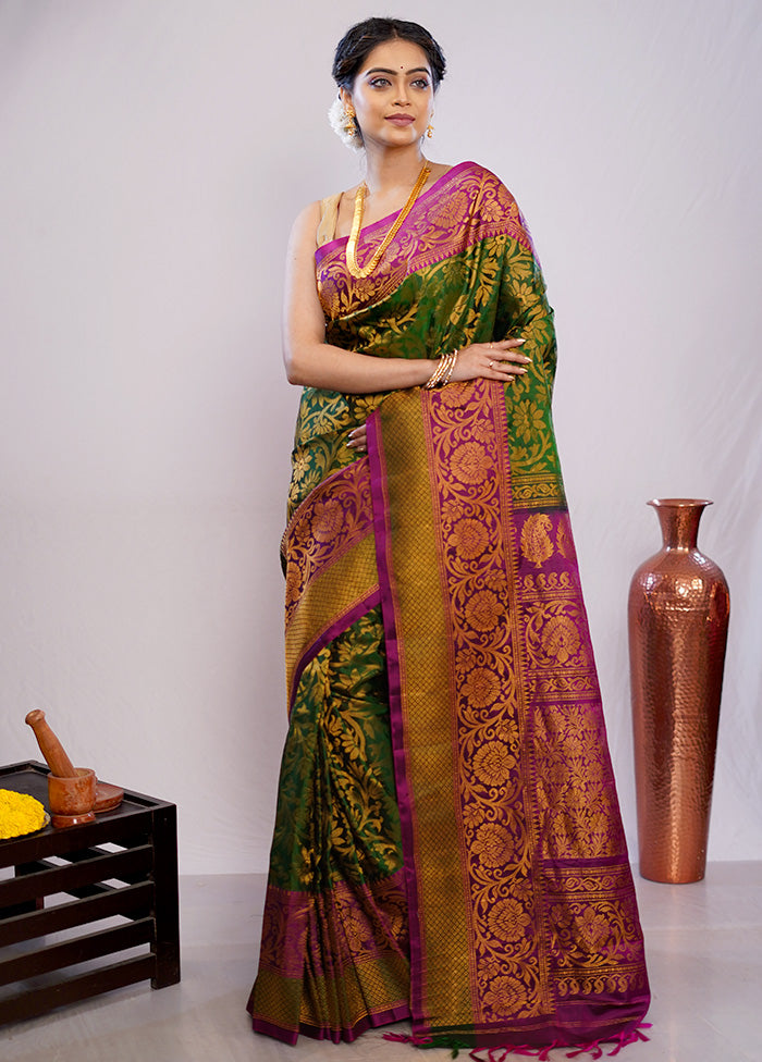 Green Gadwal Pure Silk Saree Without Blouse Piece - Indian Silk House Agencies