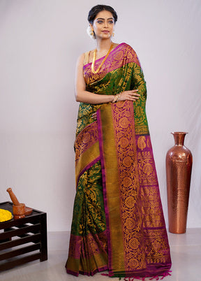 Green Gadwal Pure Silk Saree Without Blouse Piece - Indian Silk House Agencies