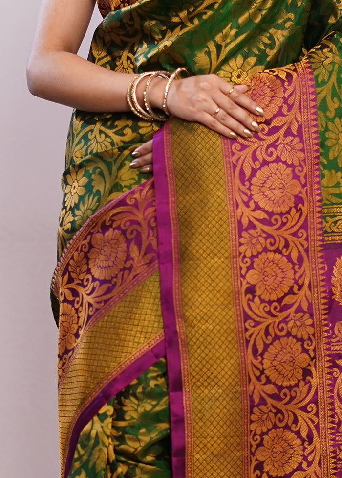 Green Gadwal Pure Silk Saree Without Blouse Piece - Indian Silk House Agencies