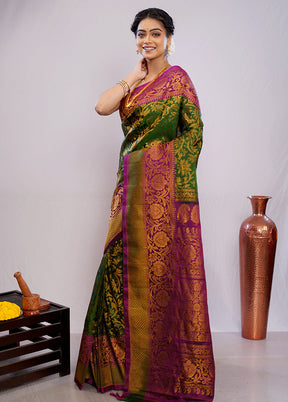 Green Gadwal Pure Silk Saree Without Blouse Piece - Indian Silk House Agencies