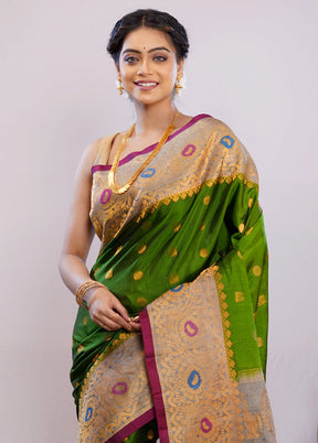 Green Gadwal Pure Silk Saree Without Blouse Piece - Indian Silk House Agencies