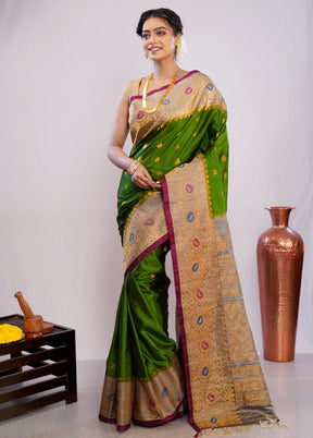 Green Gadwal Pure Silk Saree Without Blouse Piece - Indian Silk House Agencies