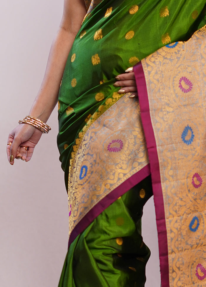 Green Gadwal Pure Silk Saree Without Blouse Piece - Indian Silk House Agencies