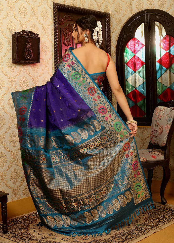 Blue Gadwal Pure Silk Saree Without Blouse Piece - Indian Silk House Agencies