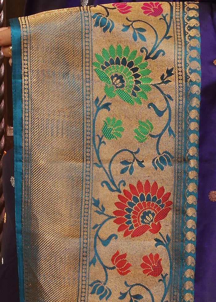 Blue Gadwal Pure Silk Saree Without Blouse Piece - Indian Silk House Agencies