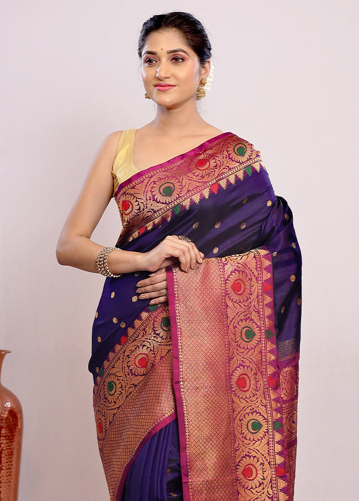 Blue Gadwal Pure Silk Saree Without Blouse Piece - Indian Silk House Agencies