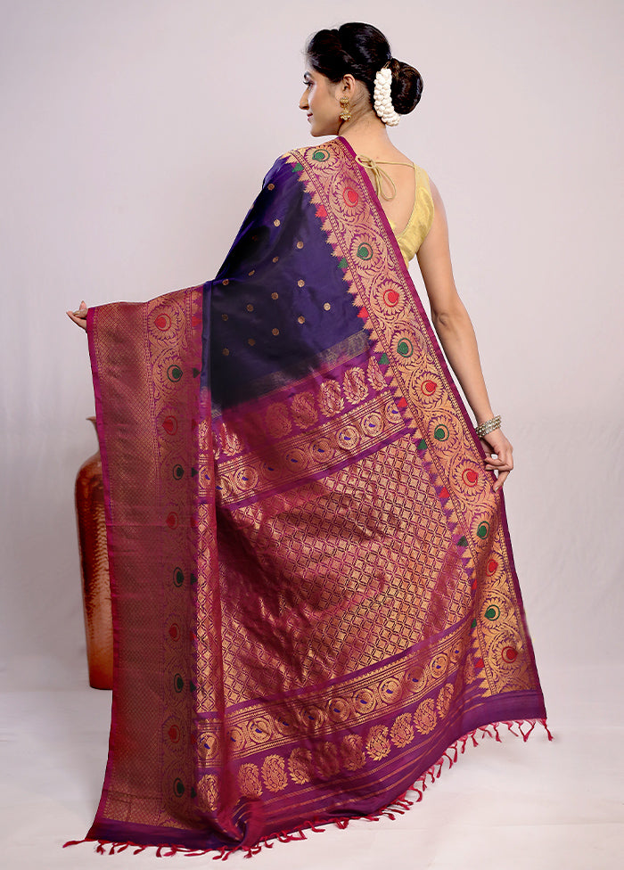 Blue Gadwal Pure Silk Saree Without Blouse Piece - Indian Silk House Agencies