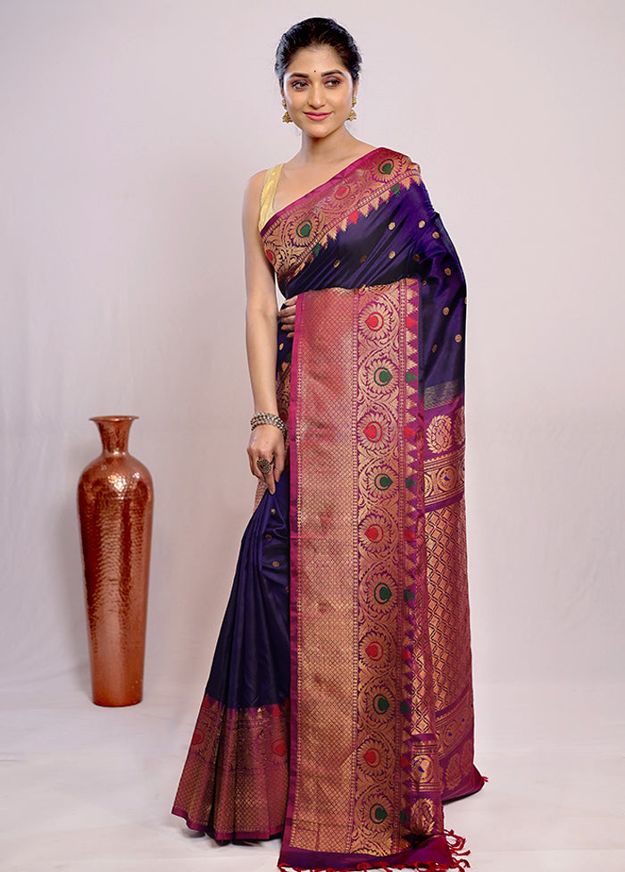 Blue Gadwal Pure Silk Saree Without Blouse Piece - Indian Silk House Agencies