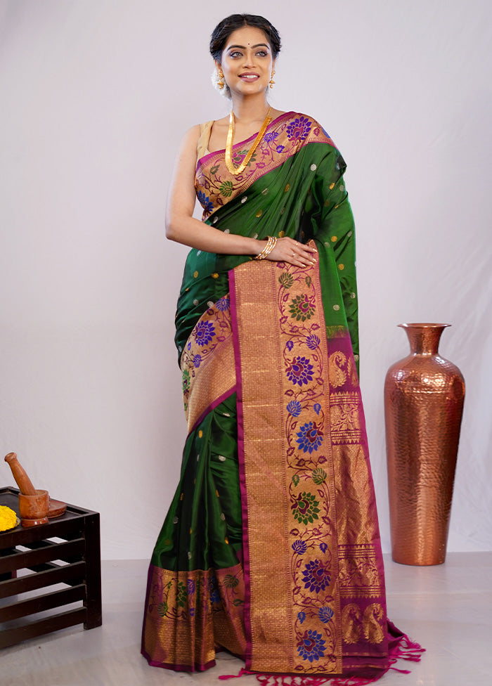 Green Gadwal Pure Silk Saree Without Blouse Piece - Indian Silk House Agencies