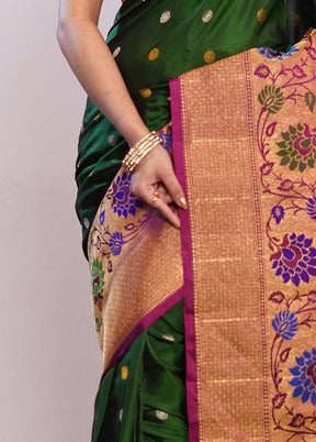 Green Gadwal Pure Silk Saree Without Blouse Piece - Indian Silk House Agencies