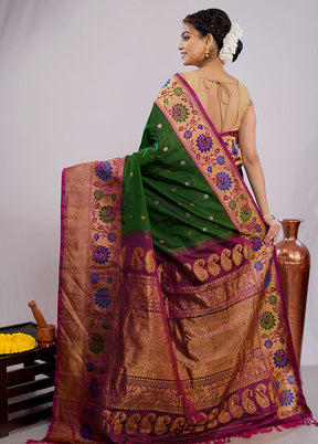 Green Gadwal Pure Silk Saree Without Blouse Piece - Indian Silk House Agencies