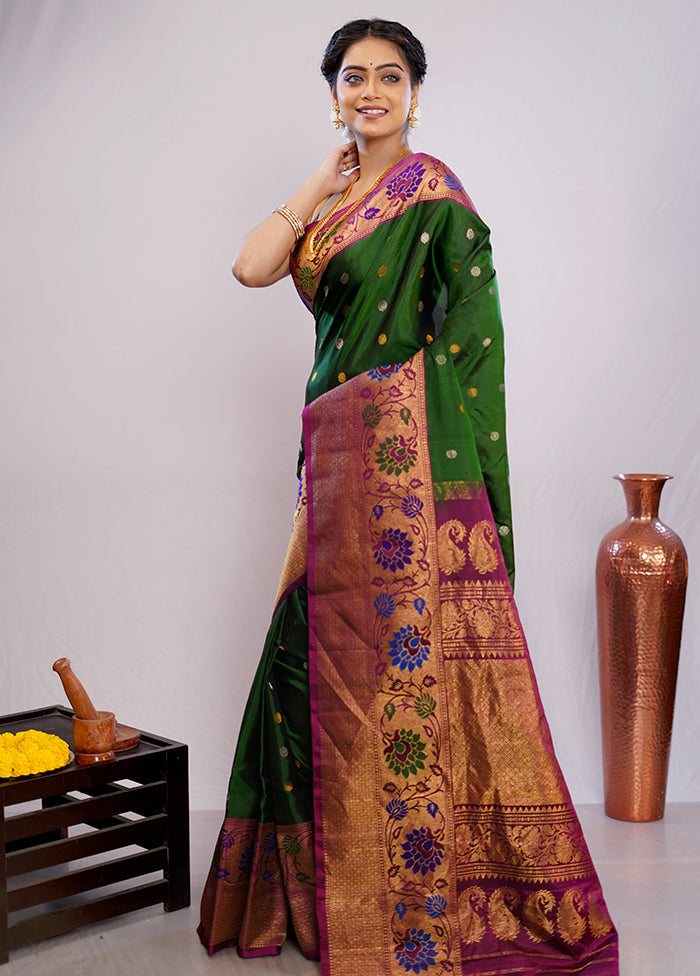 Green Gadwal Pure Silk Saree Without Blouse Piece - Indian Silk House Agencies