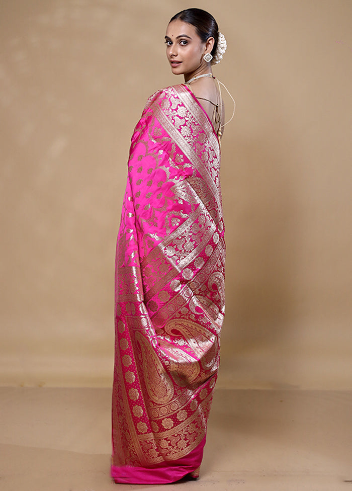 Pink Banarasi Silk Saree With Blouse Piece