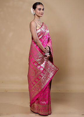 Pink Banarasi Silk Saree With Blouse Piece