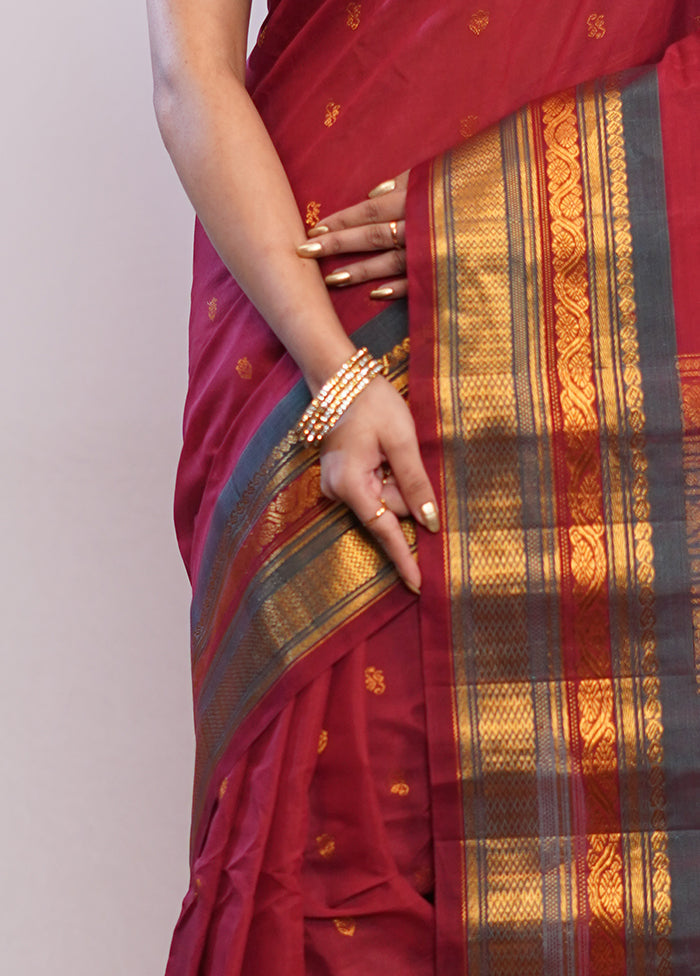 Maroon Silk Cotton Gadwal Saree Without Blouse Piece - Indian Silk House Agencies