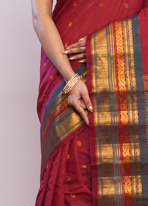 Maroon Silk Cotton Gadwal Saree Without Blouse Piece - Indian Silk House Agencies