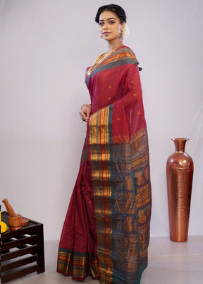 Maroon Silk Cotton Gadwal Saree Without Blouse Piece - Indian Silk House Agencies