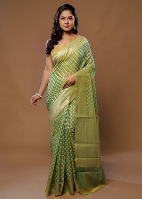 Green Pure Cotton Saree With Blouse Piece - Indian Silk House Agencies