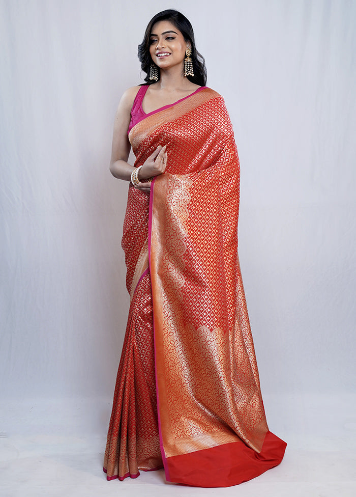 Red Uppada Silk Saree With Blouse Piece - Indian Silk House Agencies