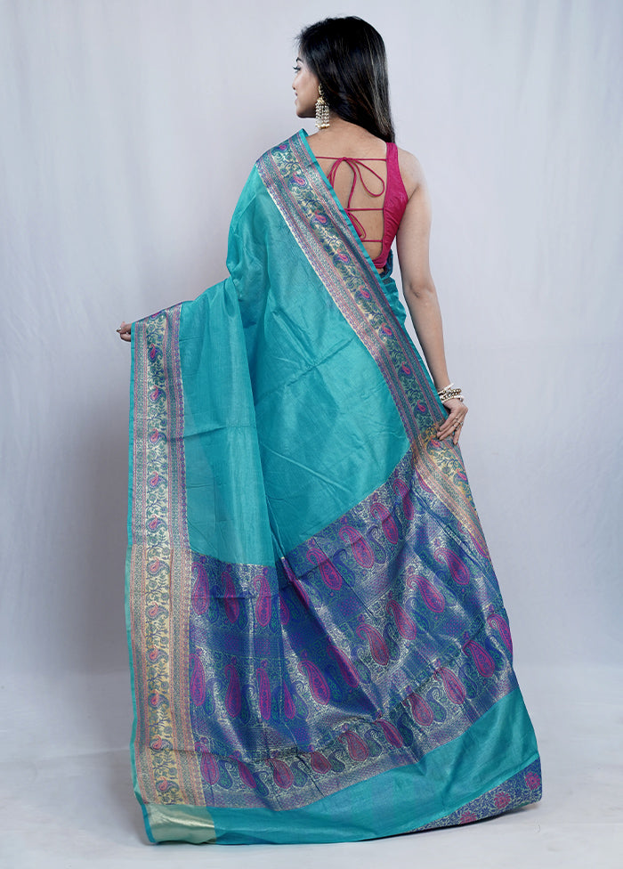 Blue Tussar Silk Saree With Blouse Piece - Indian Silk House Agencies