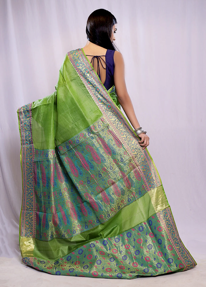 Green Tussar Silk Saree With Blouse Piece - Indian Silk House Agencies