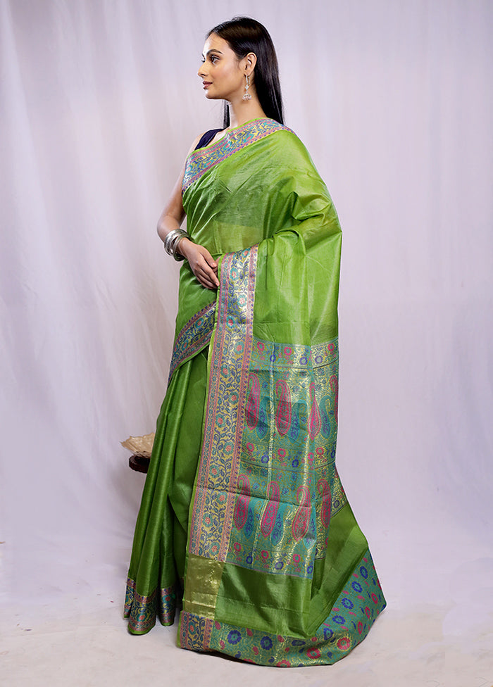 Green Tussar Silk Saree With Blouse Piece - Indian Silk House Agencies