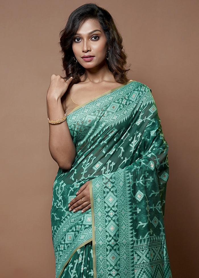 Green Kora Silk Saree With Blouse Piece