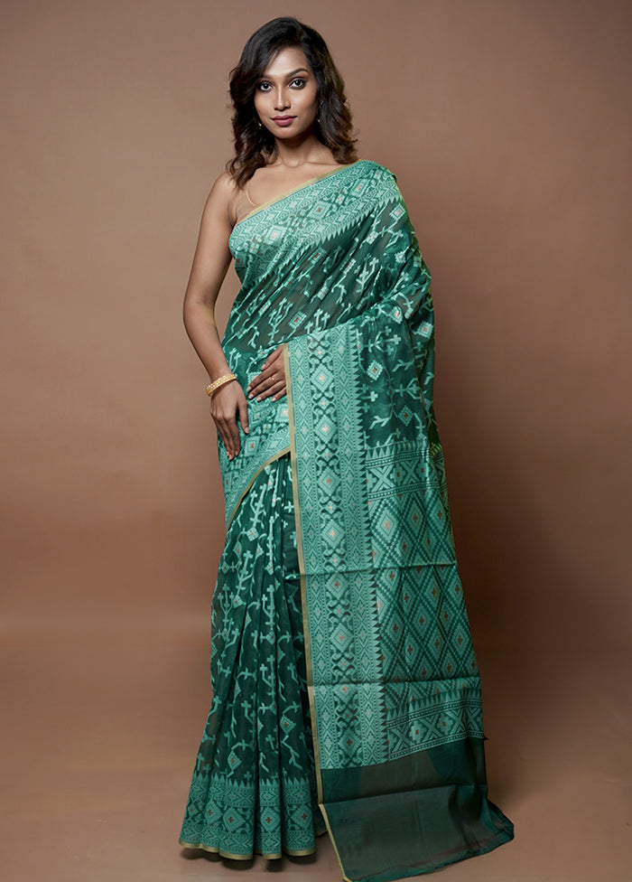 Green Kora Silk Saree With Blouse Piece