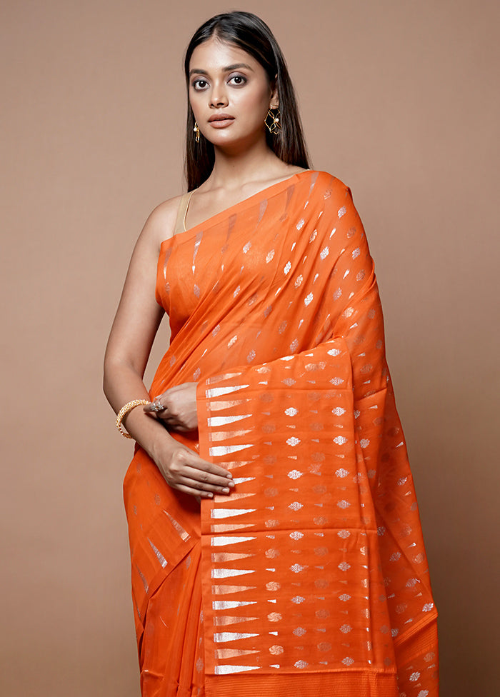 Orange Jamdani Cotton Saree Without Blouse Piece