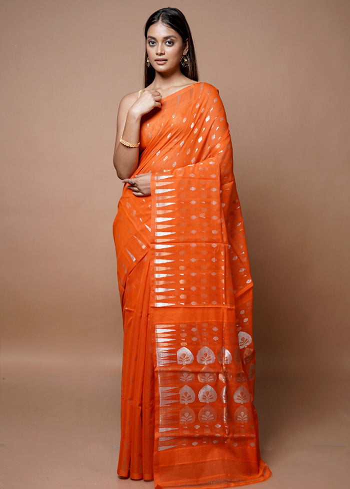 Orange Jamdani Cotton Saree Without Blouse Piece