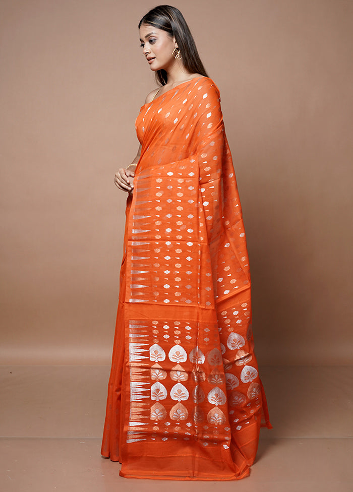 Orange Jamdani Cotton Saree Without Blouse Piece