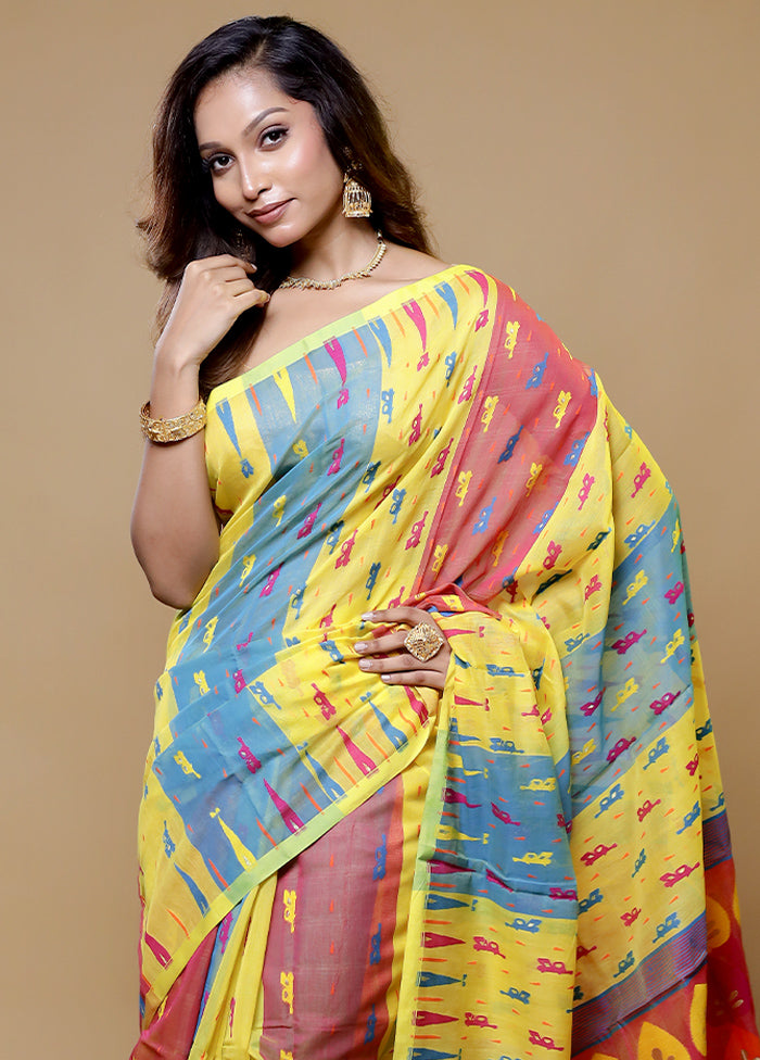 Yellow Tant Jamdani Saree Without Blouse Piece