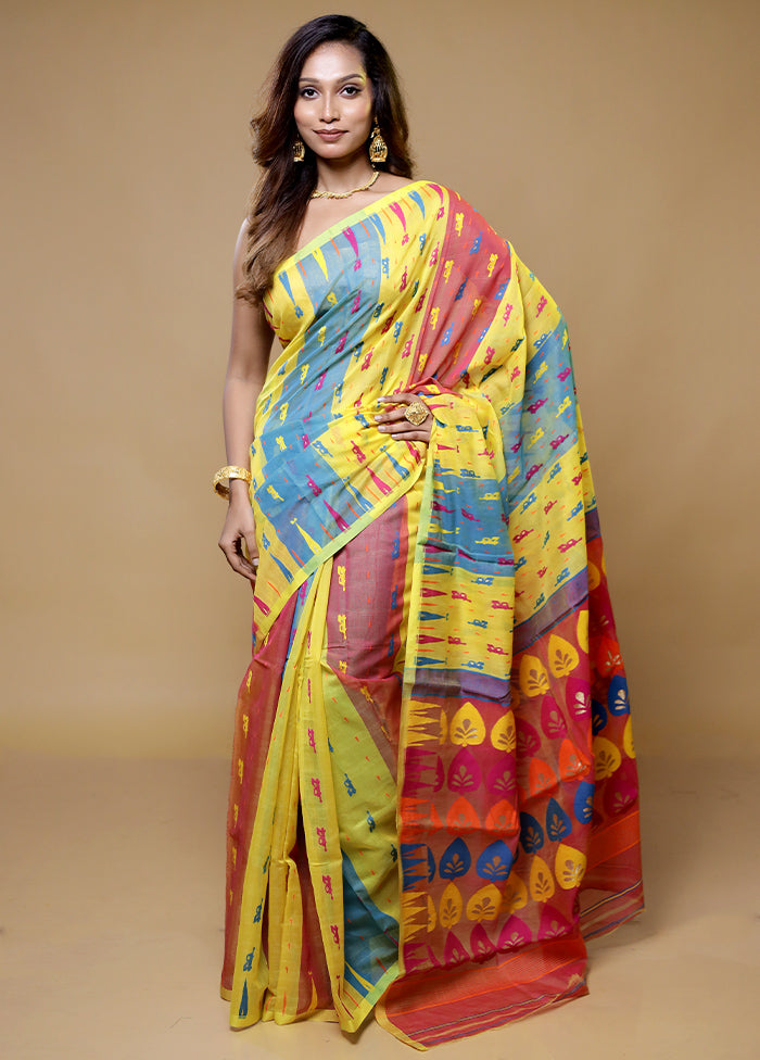 Yellow Tant Jamdani Saree Without Blouse Piece