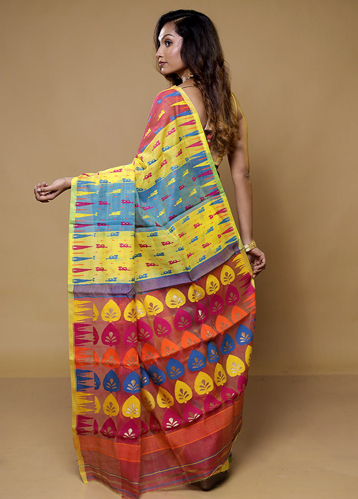 Yellow Tant Jamdani Saree Without Blouse Piece